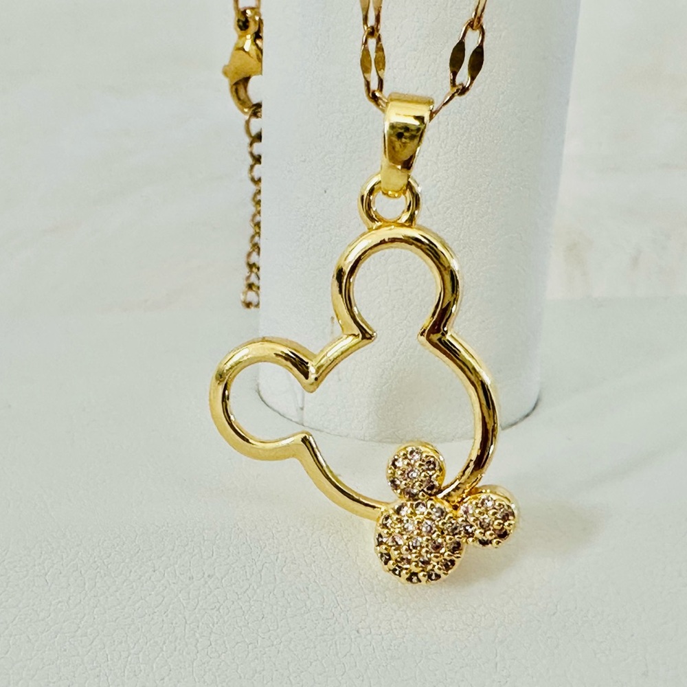 Gold Crystal Mickey-Outline Pendant Necklace